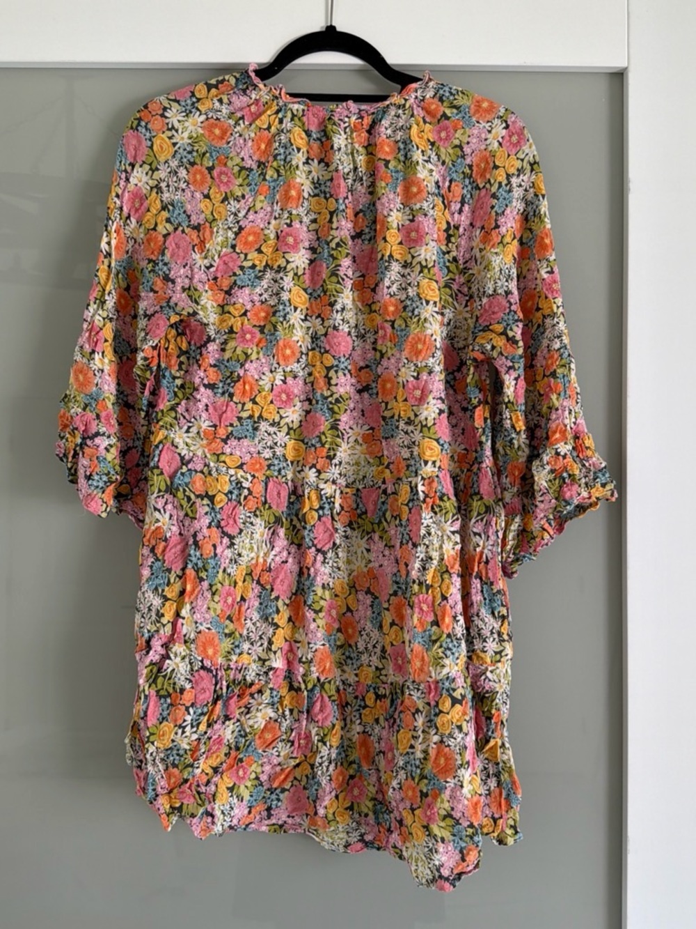 Fun flowy and flirty Floral Pink and Yellow V-Neck Women’s Top - Picture 2 of 3
